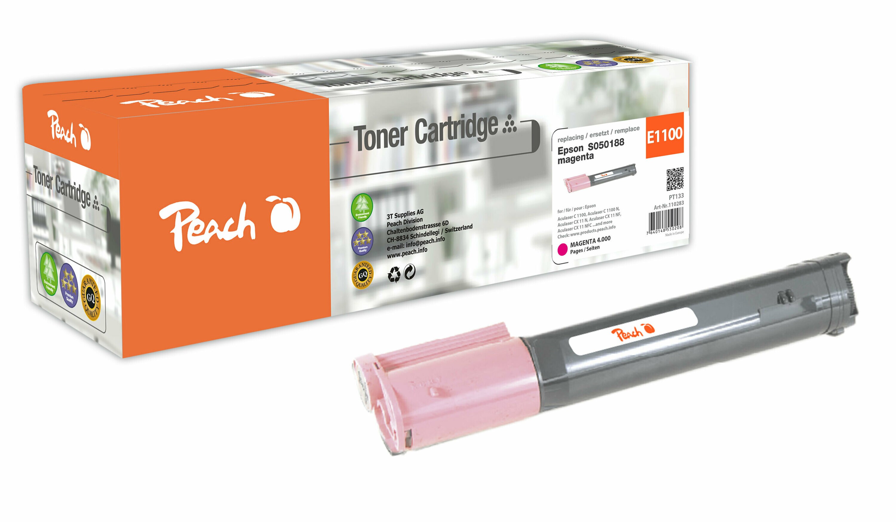 Peach E050Toner ma ersetzt Epson S050188, C13S050188 für z.B. Epson Aculaser C 1100, Epson Aculaser C 1100 N, Epson Aculaser CX 11 N (wiederaufbereitet)