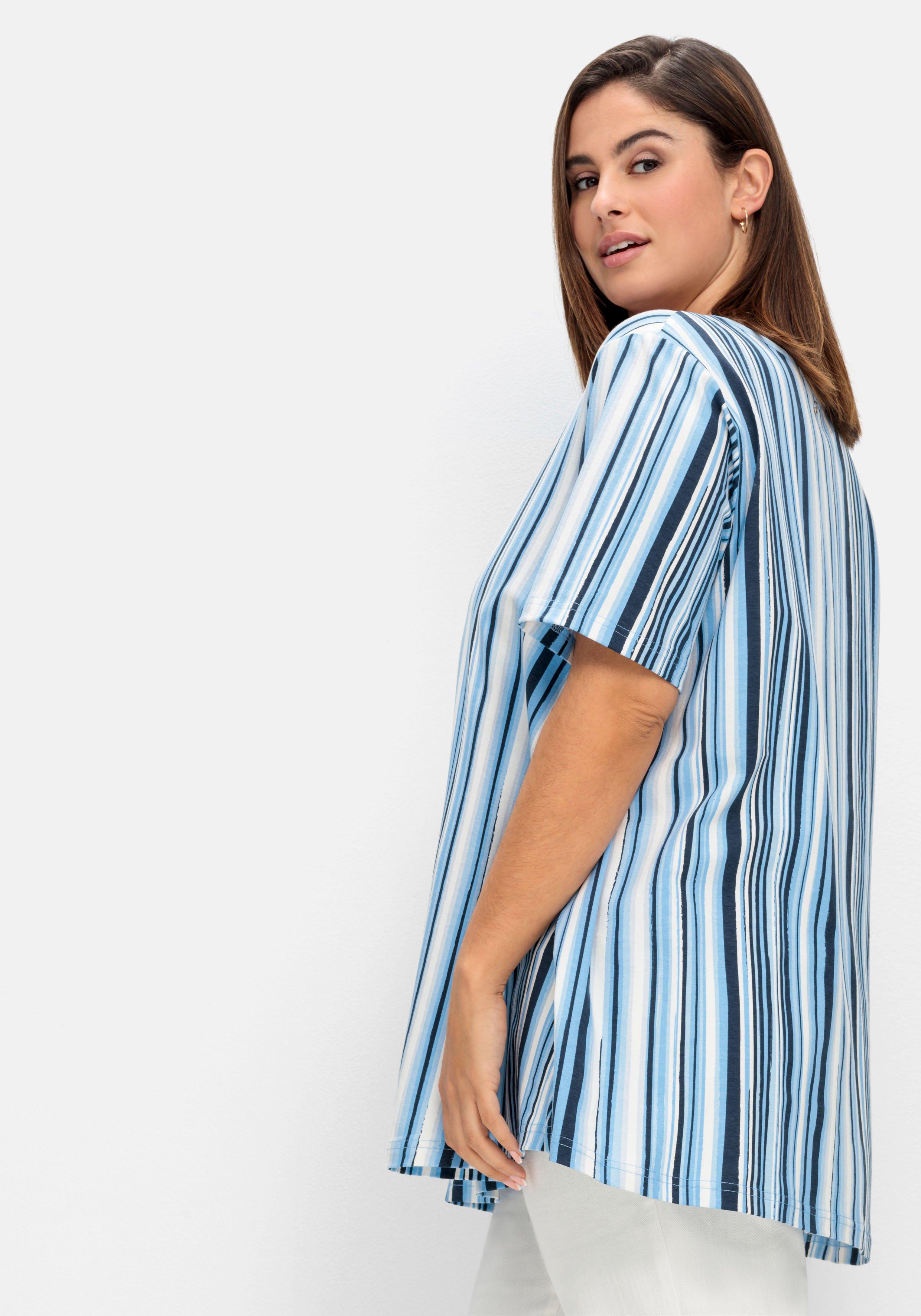 Gestreiftes Shirt mit kleiner Raffung am Ausschnitt