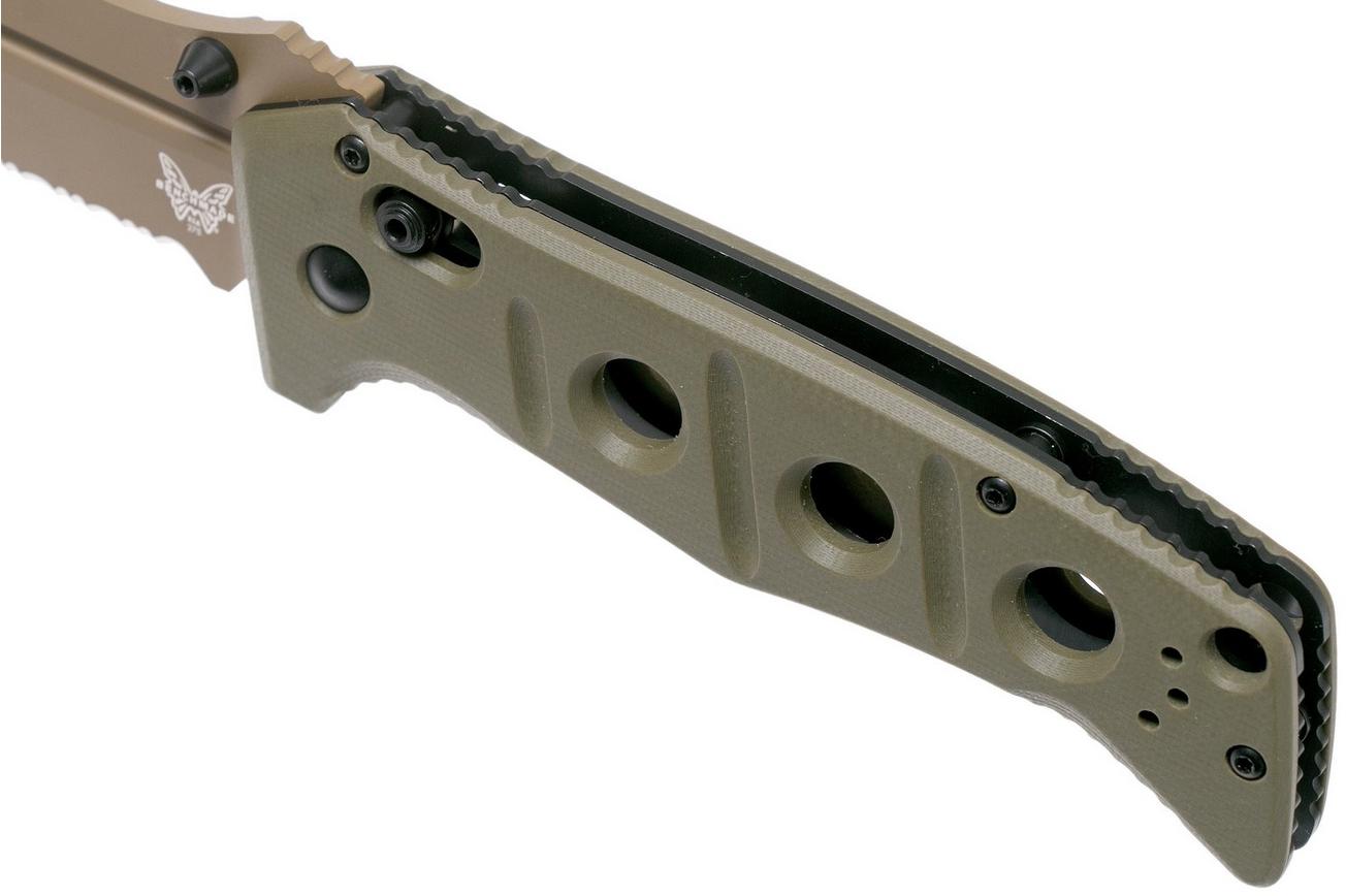 Benchmade 275SFE-2 Sibert Adamas OD Green G10, Flat Earth Serrated zakmes, Shane Sibert design