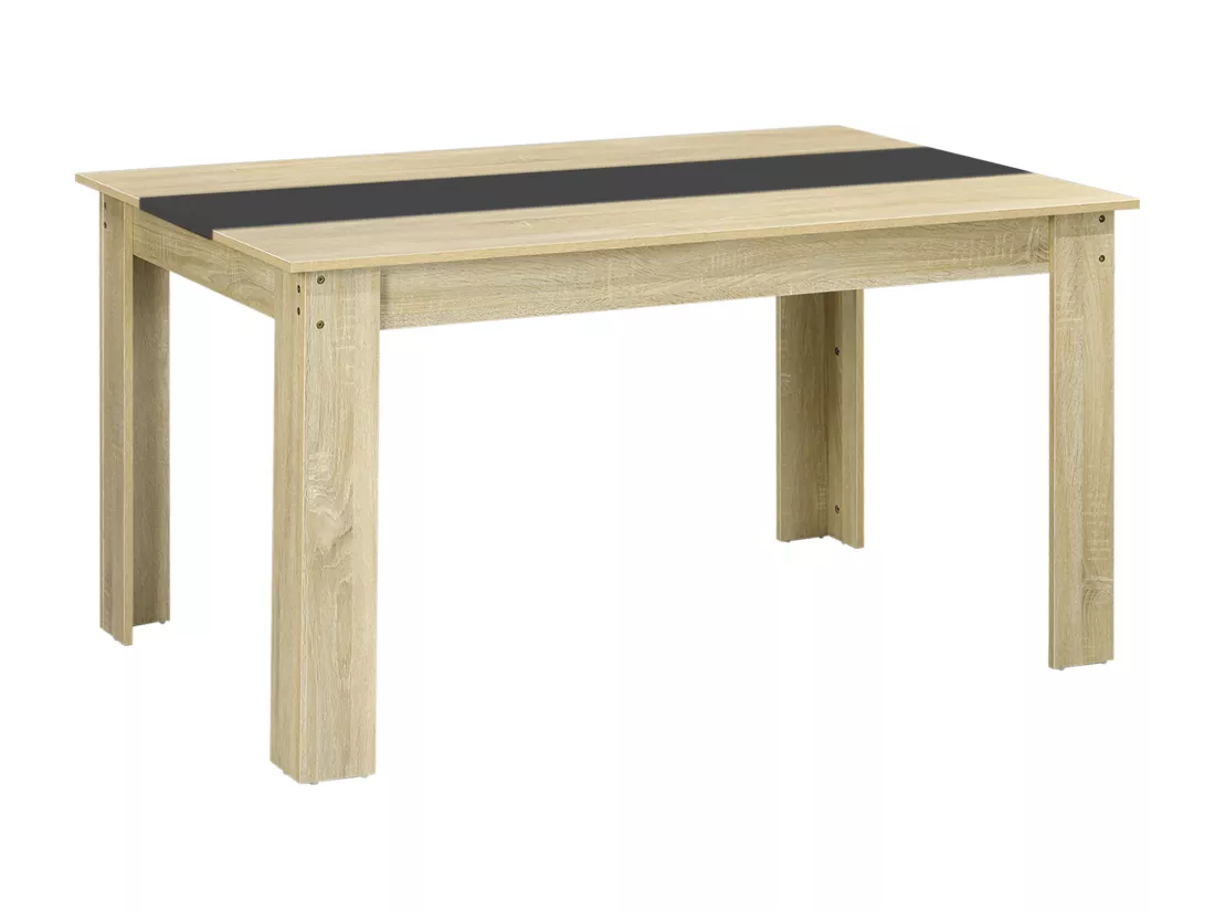Table à manger rectangulaire 6 personnes - dim. 140L x 90l x 75H cm - aspect chêne clair noir
