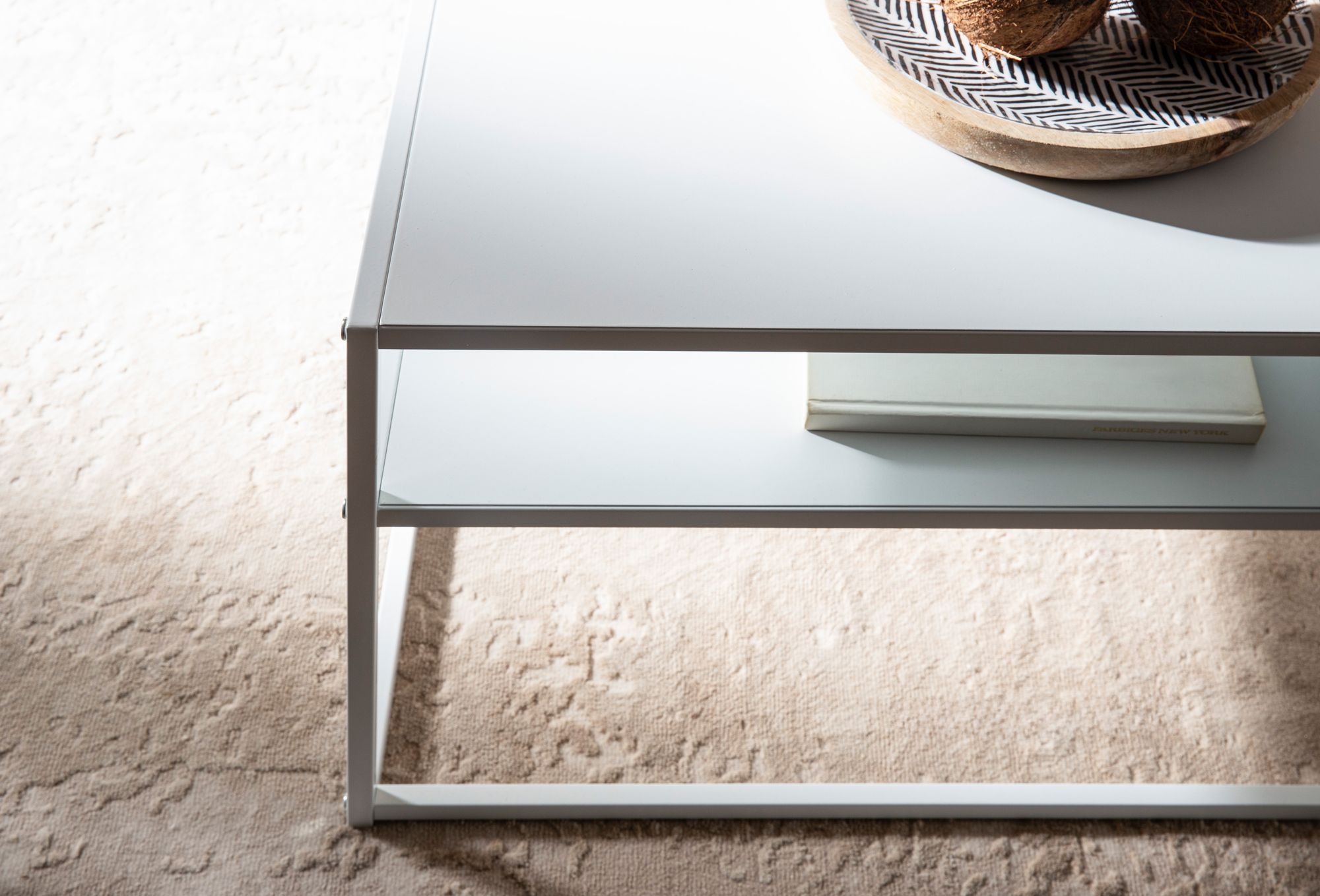 Couchtisch FineBuy Sofatisch 100 cm Weiß Metall Wohnzimmertisch Tisch Stauraum