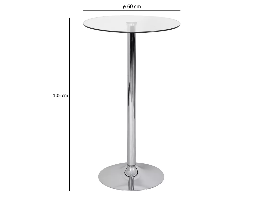 Table de bar table de bar table de bistro table snack métal chrome verre ronde 60 cm