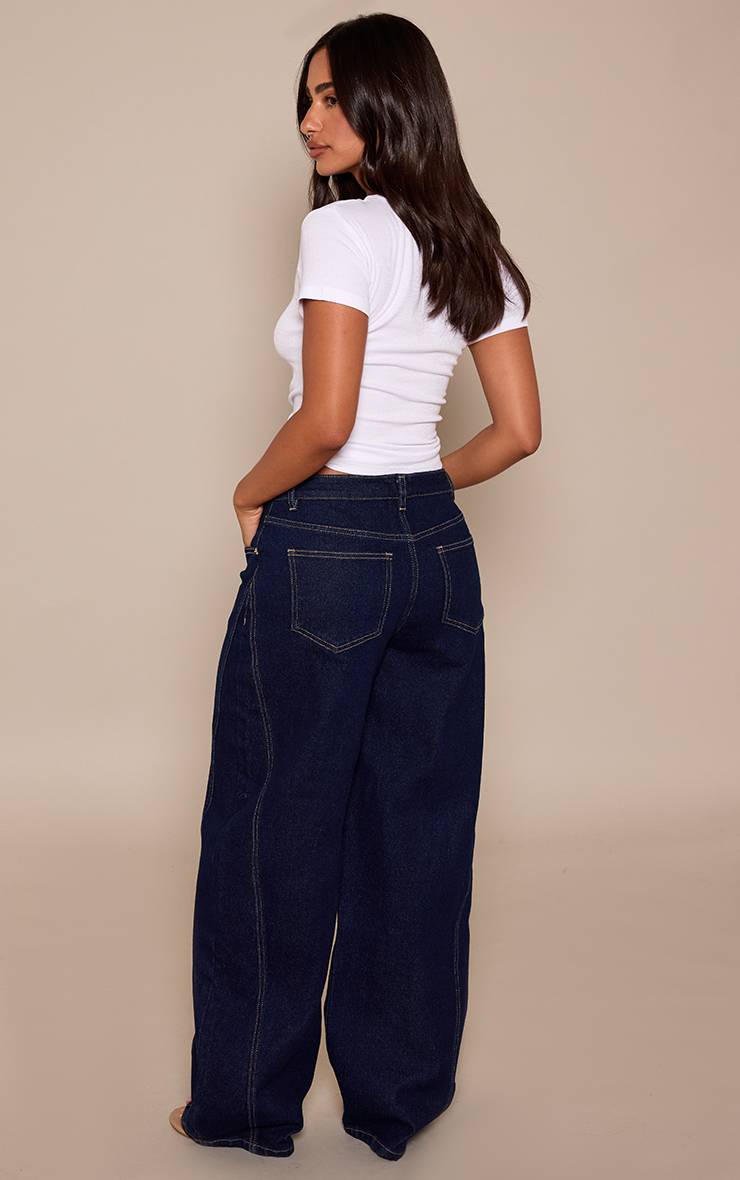 Bleu Indigo Jean Barrel Taille Mi-haute Stretch Petite