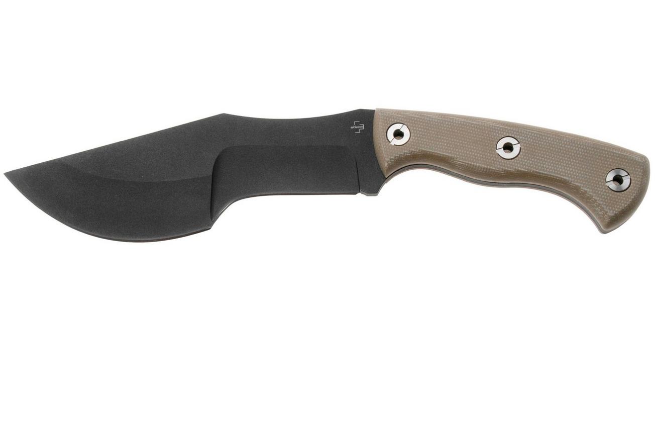 Böker Plus Tracker 2.0 02BO114, Black 1095 Carbon Steel, Brown Micarta survivalmes, Dave Wenger design