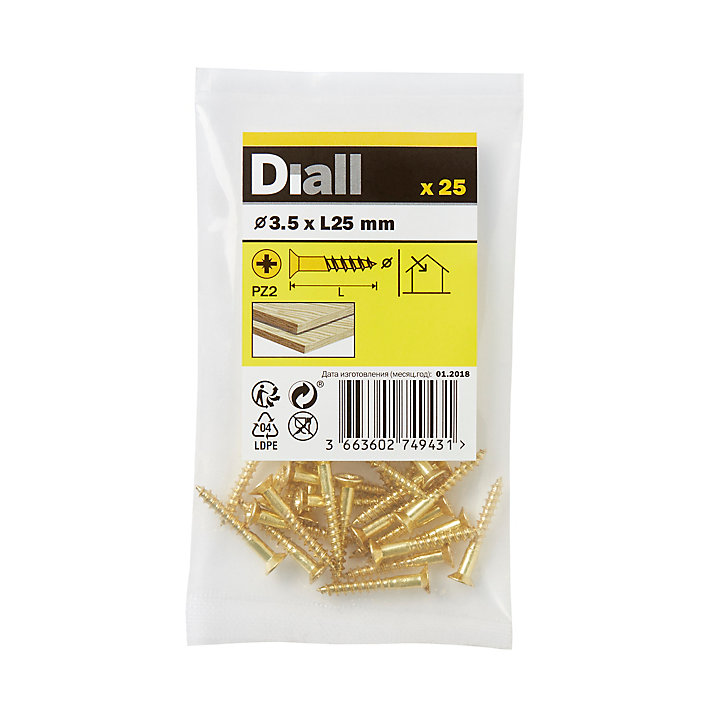 Vis à bois en laiton pozidriv 3.5x25 mm - 25 pièces