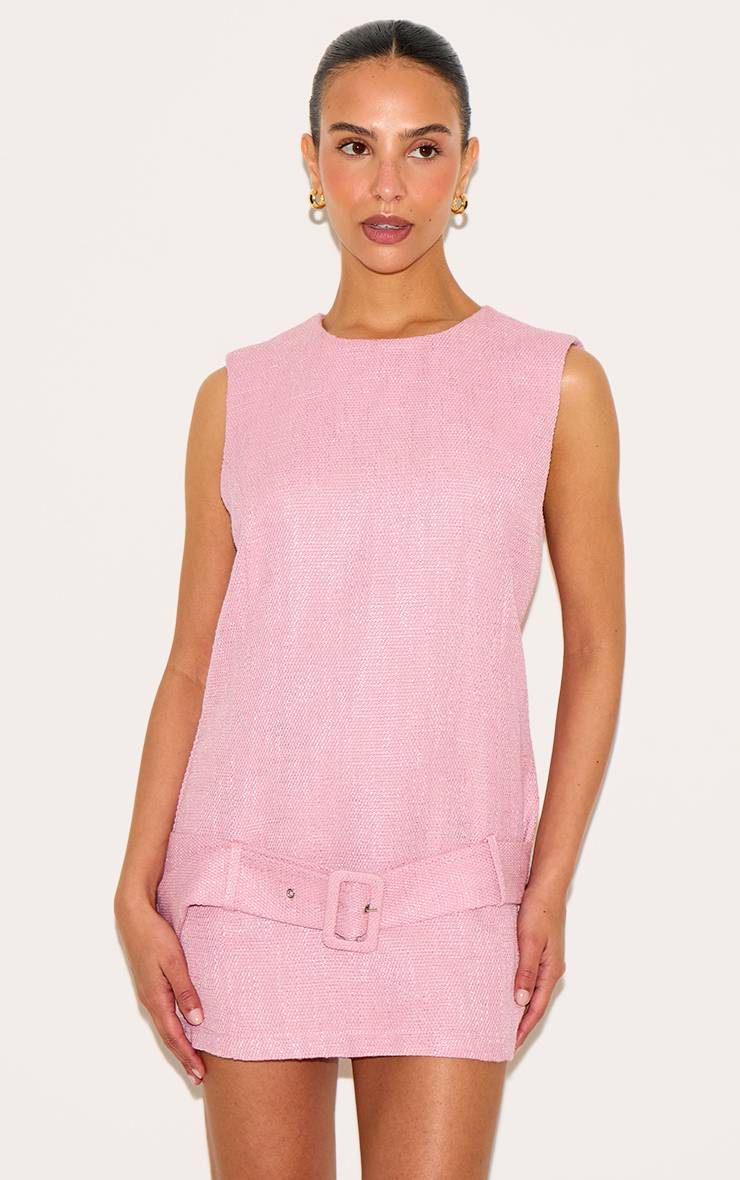 Pale Rose Robe Droite Ceinturée En Tweed Petite Taille
