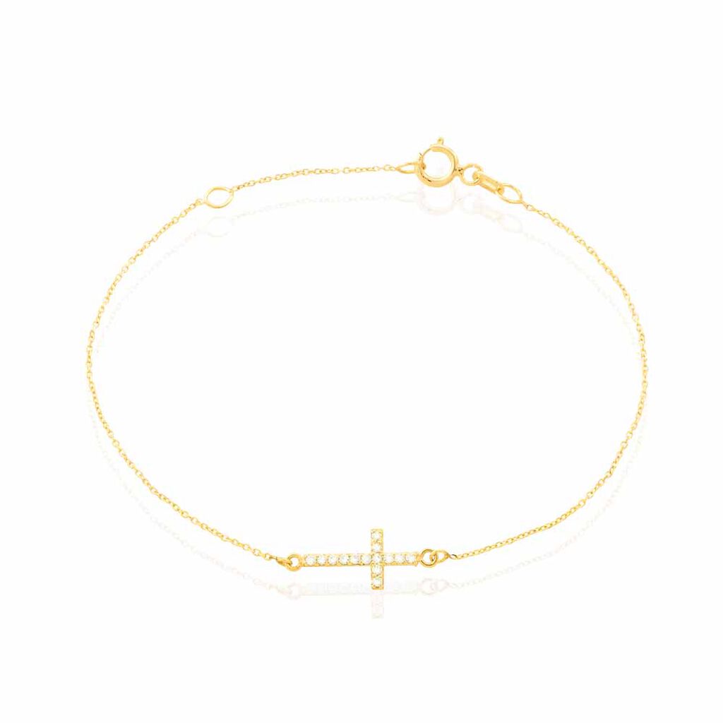 Bracelet Cobeia Croix Maille Forçat Or Jaune Oxyde De Zirconium