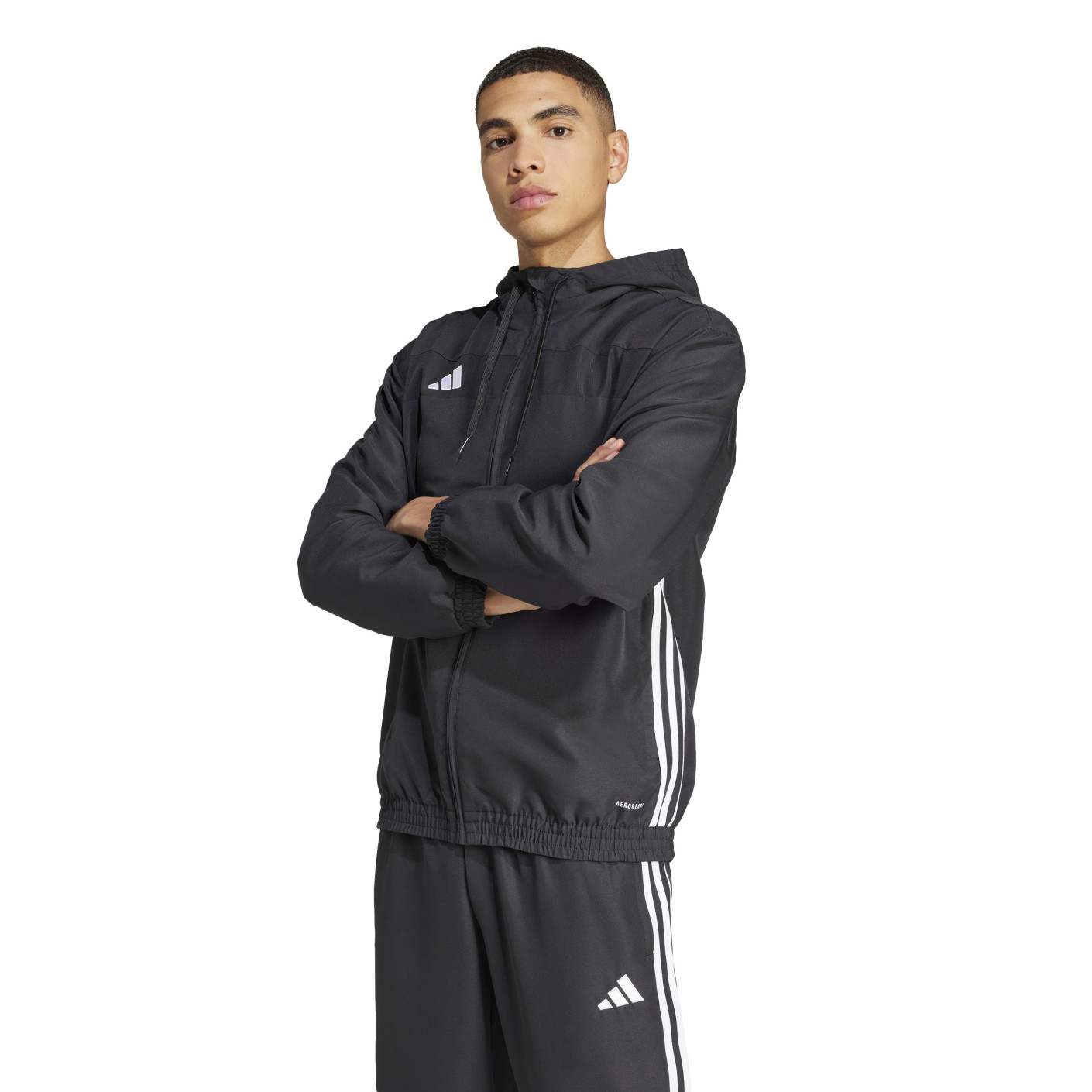 Adidas Tiro 25 Essential Trainingsjack Woven Hooded Zwart Wit