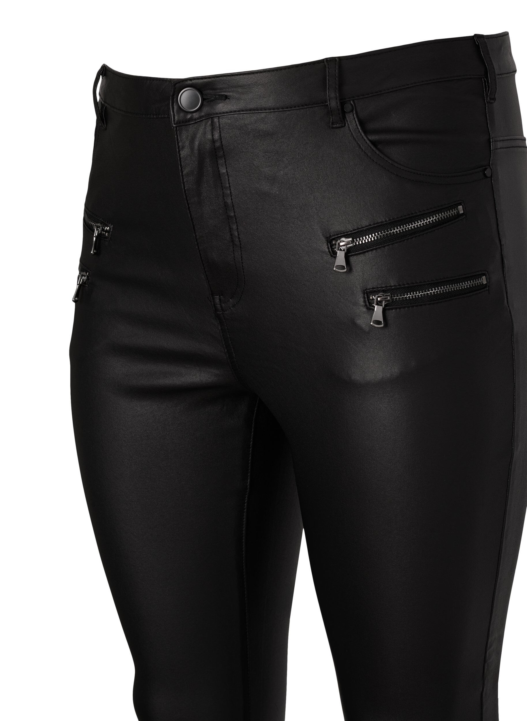 Coated Amy jeans med lynlåsdetalje