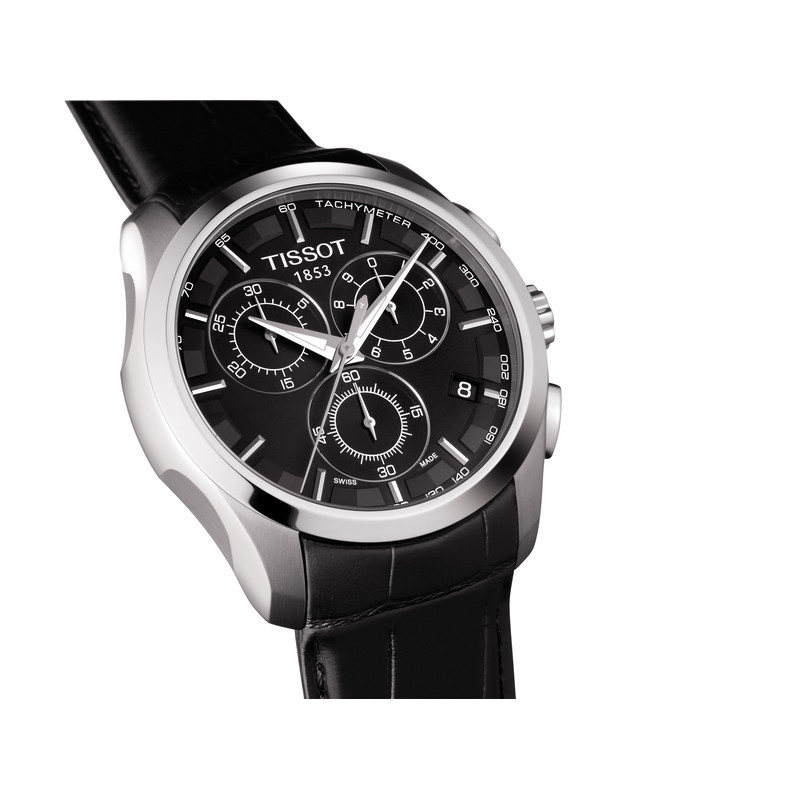 Montre Tissot homme chronographe acier bracelet cuir noir