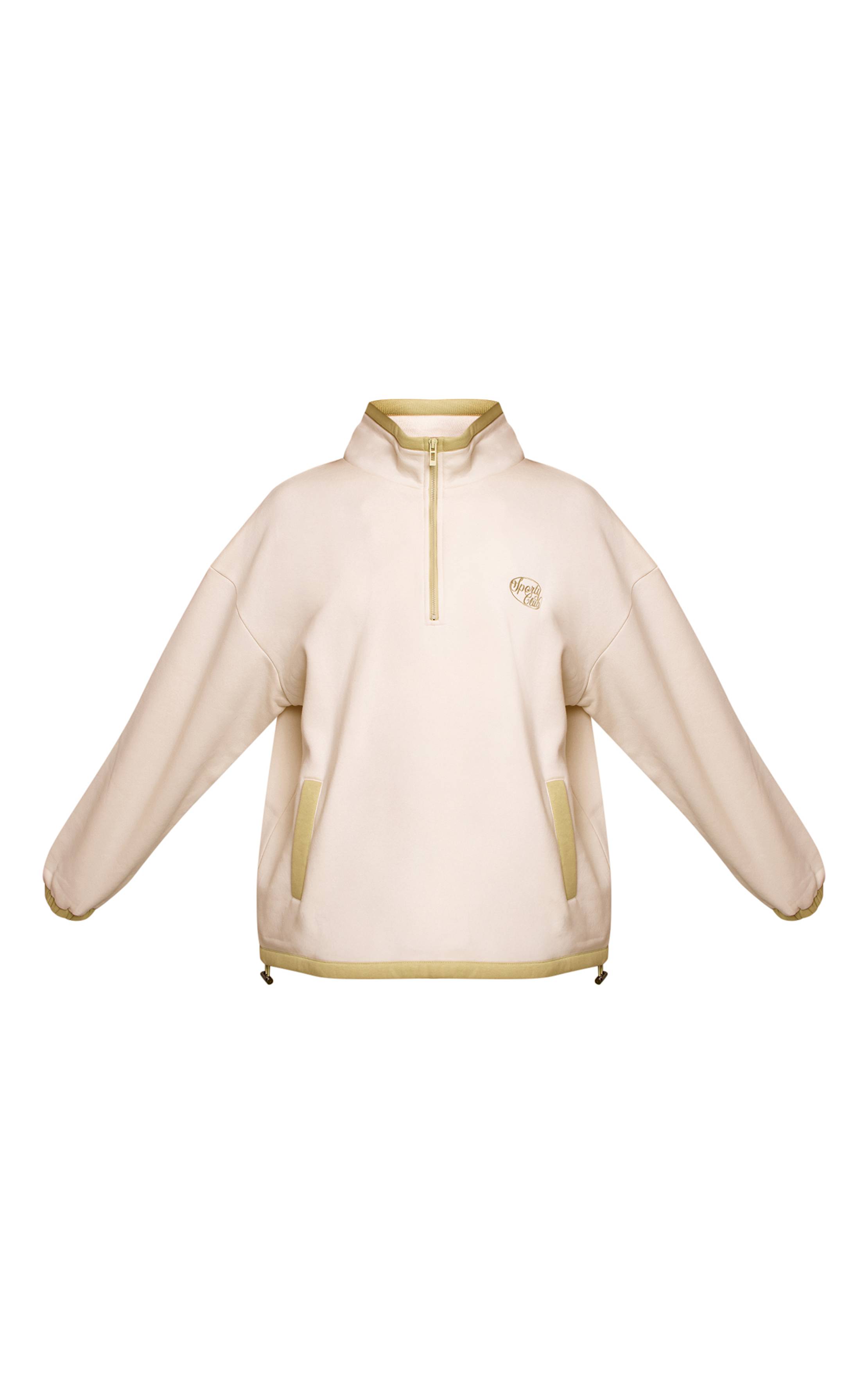 Crème Sweat-shirt Crème À Col Zippé Un Quart Avec Broderie Sporty Club