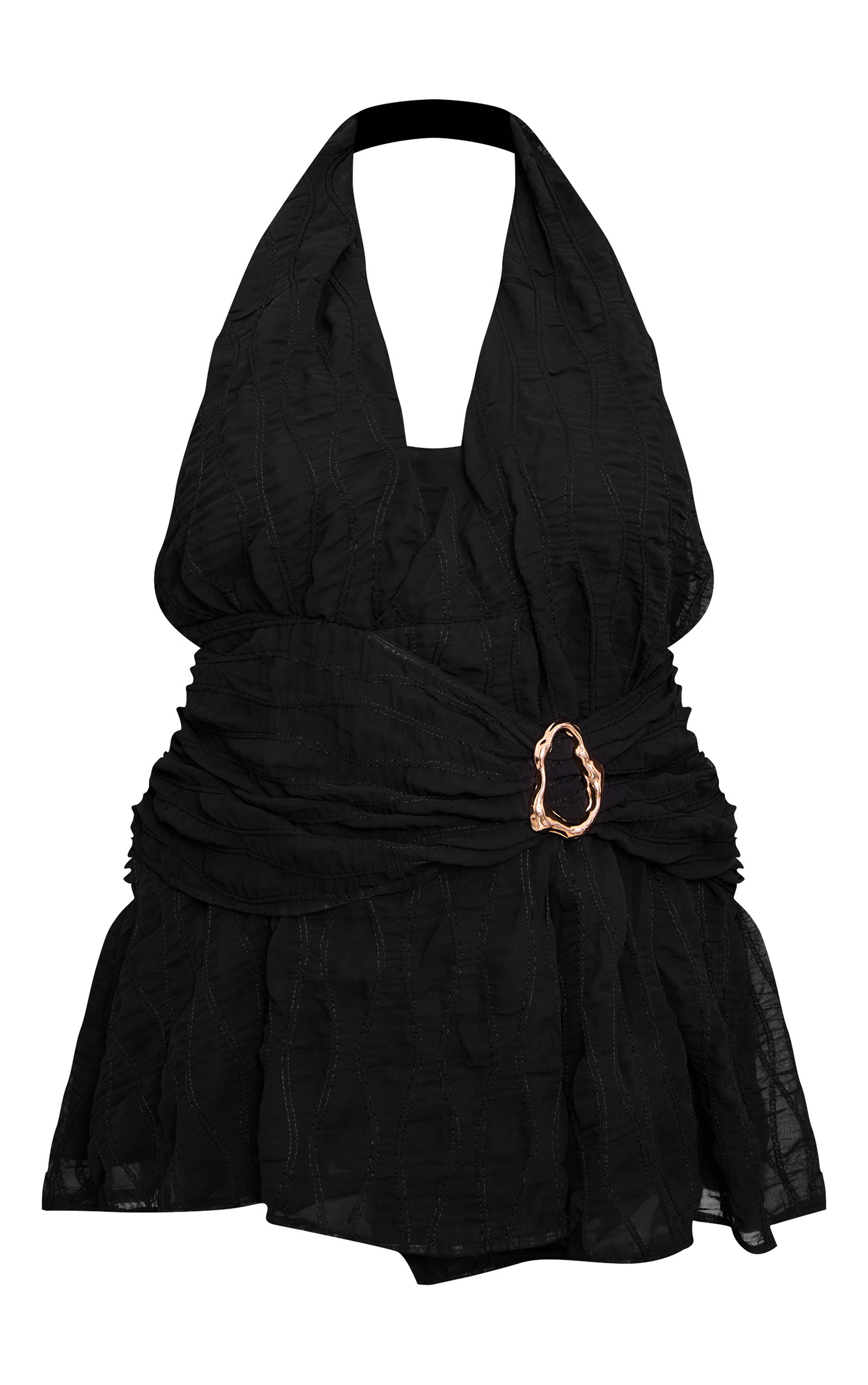 Noir Robe Droite Grande Taille Texturée Col V Avec Ceinture