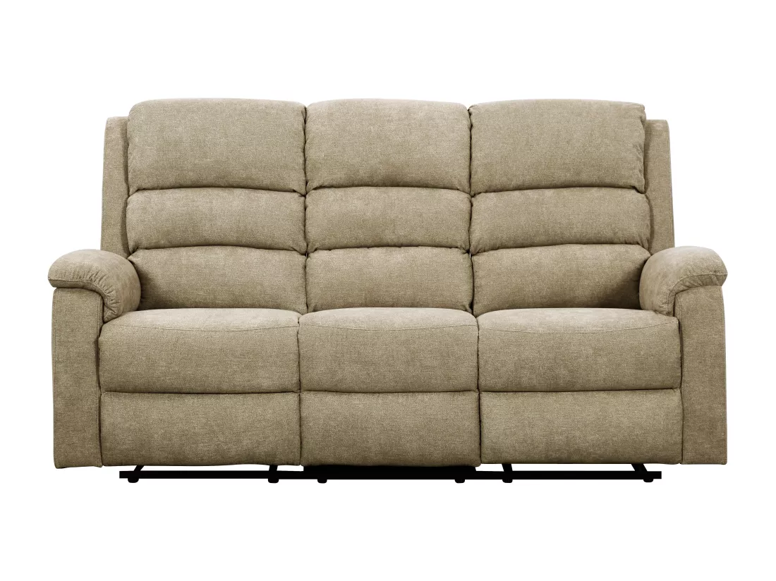 Canapés 3 places et 2 places relax électrique en tissu taupe avec tablette NEVERS