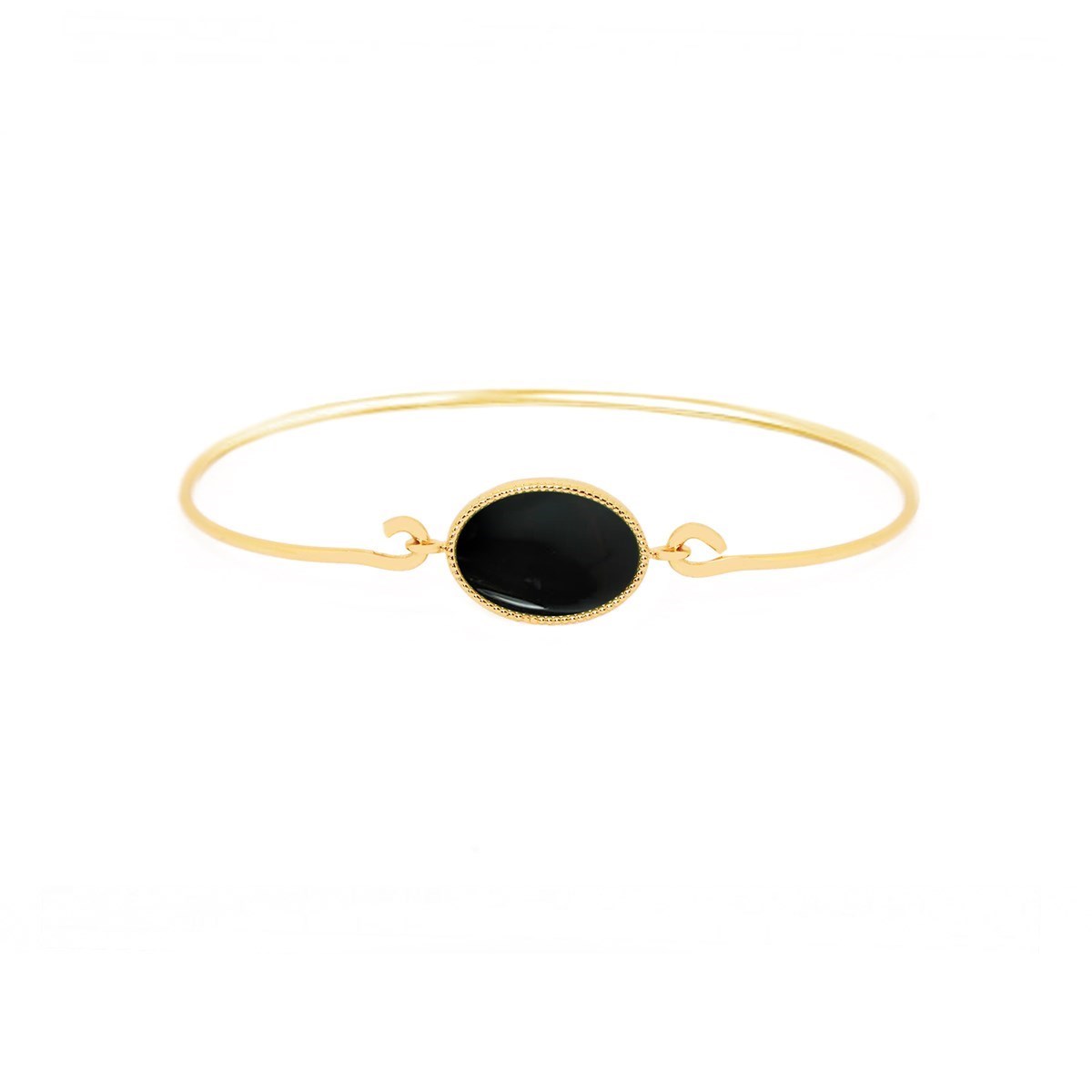 Jonc pierre agate noire doré à l'or fin 24k FRIDA