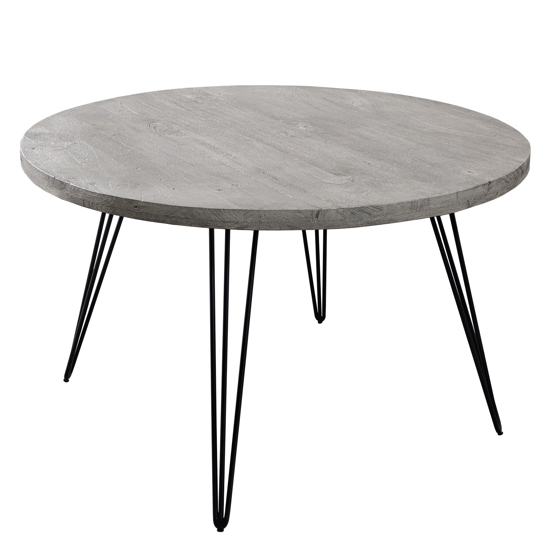 riess-ambiente Esstisch SCORPION - 120cm rund grau Mangoholz massiv schwarze Metallbeine Hairpin Legs