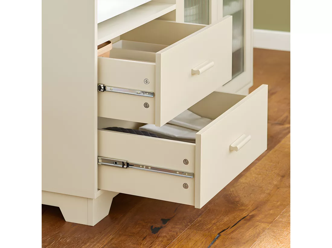 SoBuy Buffet Placard de Cuisine avec 2 portes vitrées Meuble Micro-Ondes Armoire de Cuisine Multi-rangements, Beige, FSB81-MI