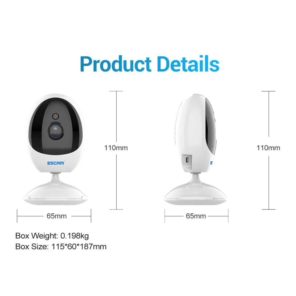 (3MP) 160° Indoor WiFi Internet IP Kamera 1296p IR Nachtsichtfunktion und Bewegungserkennung / Audio (iOS/Android) - Weiss