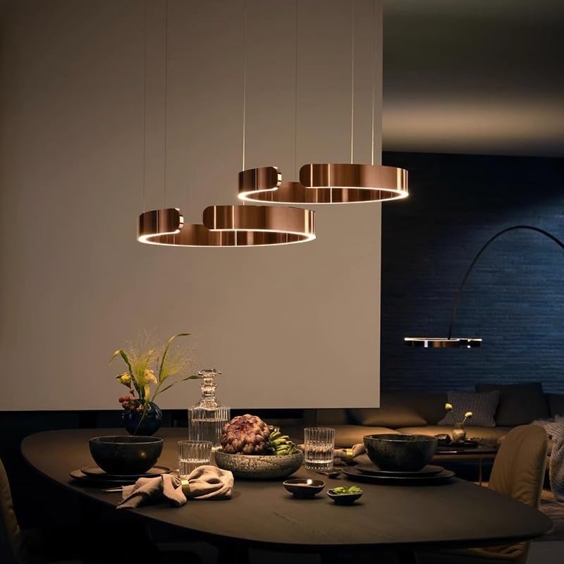 Pendelleuchte Modern LED Esstischlampe Dimmbar Hängelampe Metall Ring Hängeleuchten Höhenverstellbar Kronleuchter for Esszimmer küchen Beleuchtung wohnzimmerlampe Arbeitszimmer Deckenleuchten(Rose gol