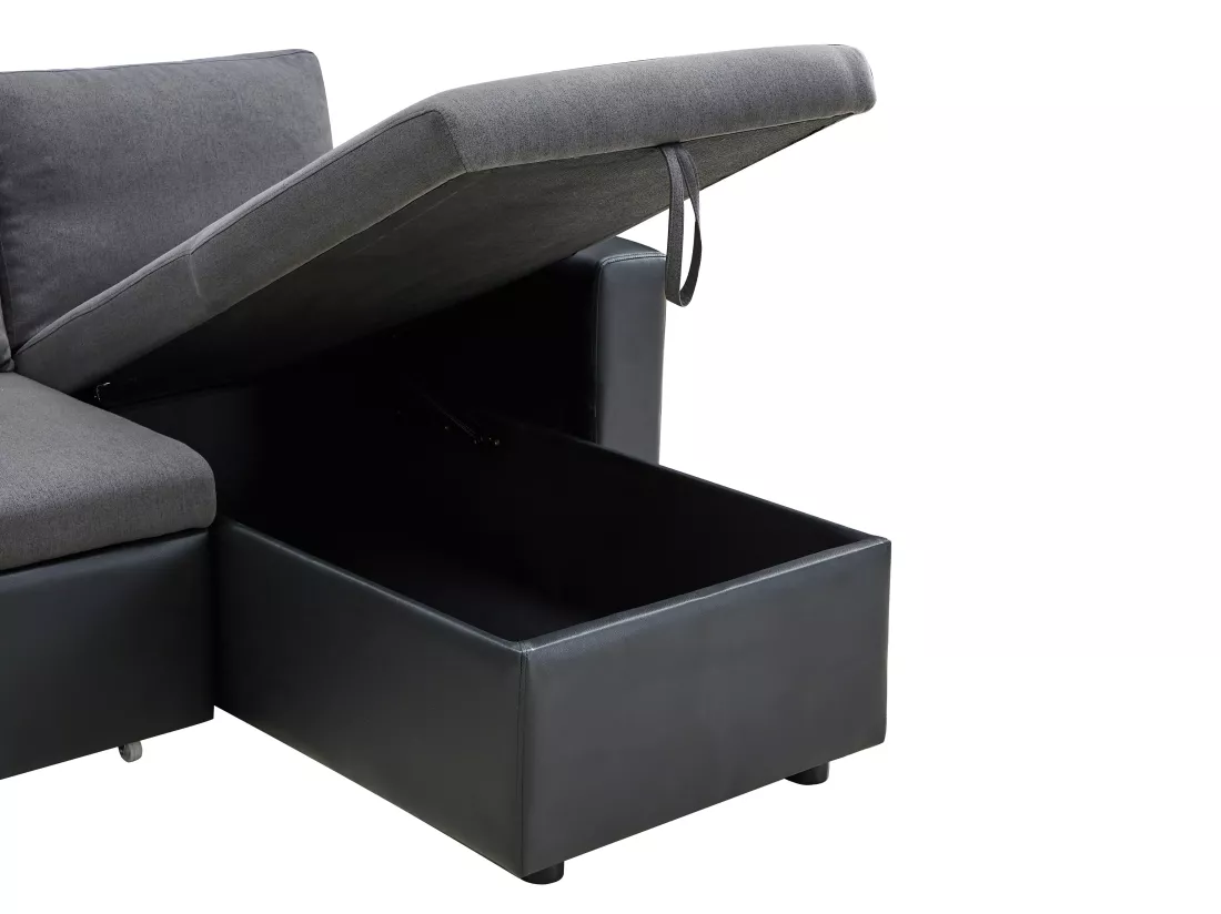 Canapé d'angle convertible et réversible en tissu anthracite et noir GAZUR II