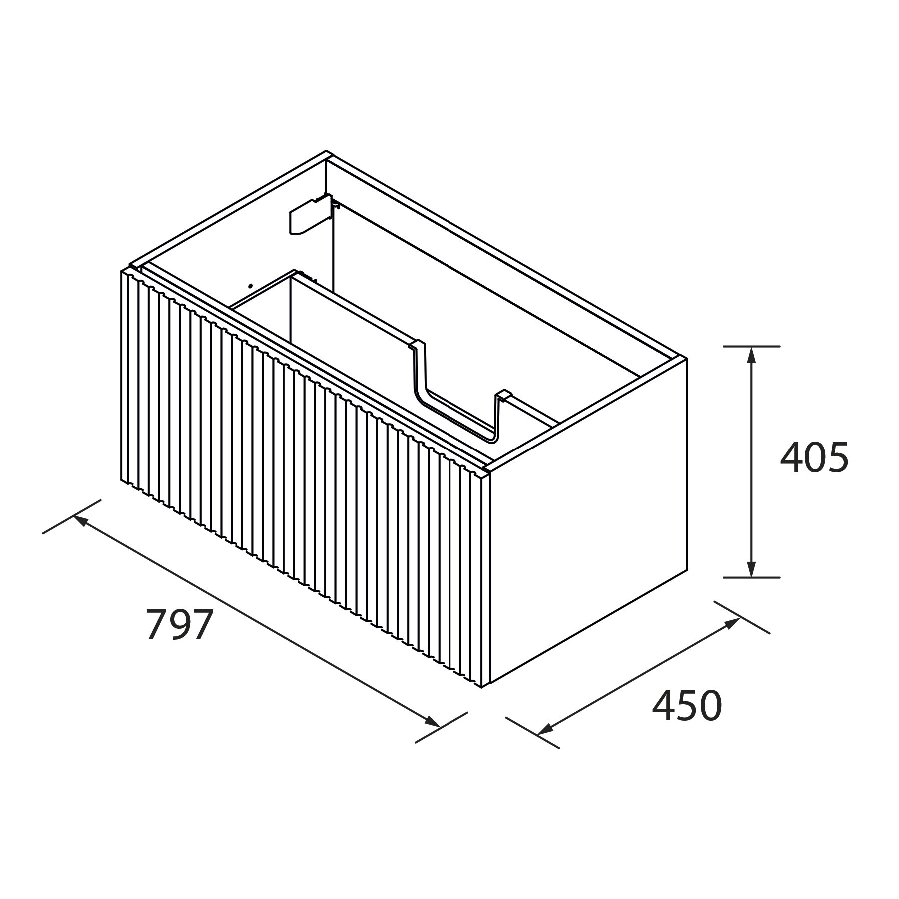 Muebles Raya onderkast ribbelfront 80cm met 1 softclose lade walnoot