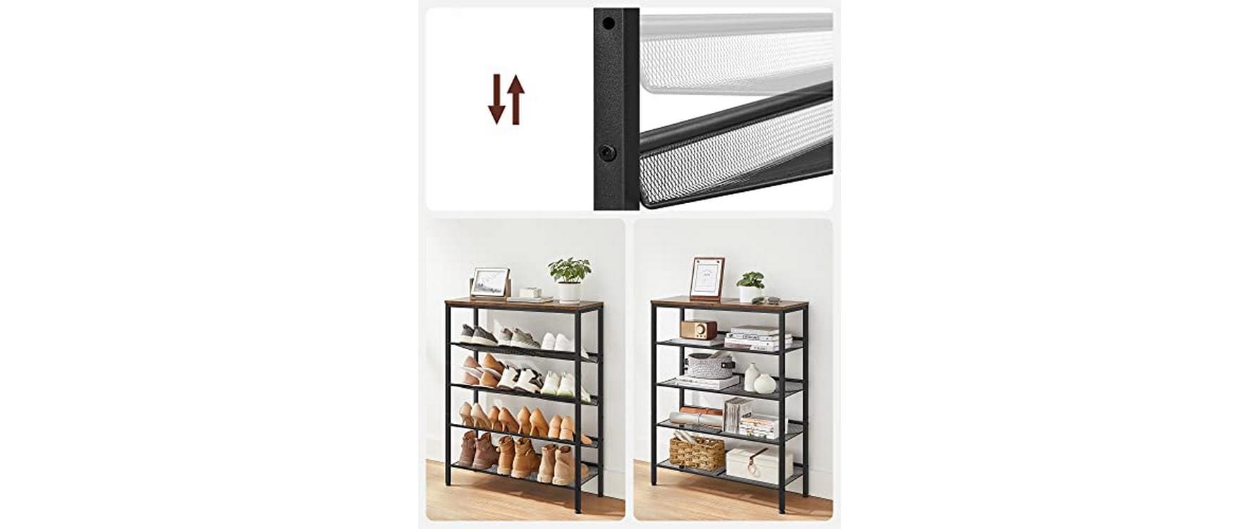 Schuhregal mit 5 Ablagen 75 x 93, Braun/SchwarzSchuhgestell