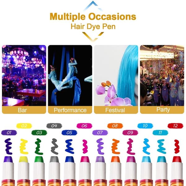Hair Crayon - Hair Chalk Color Pen - 12 farger