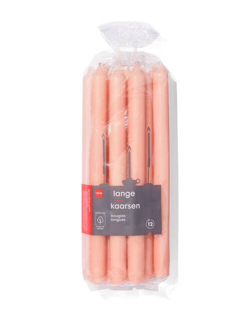 12 bougies longues 28cm saumon 