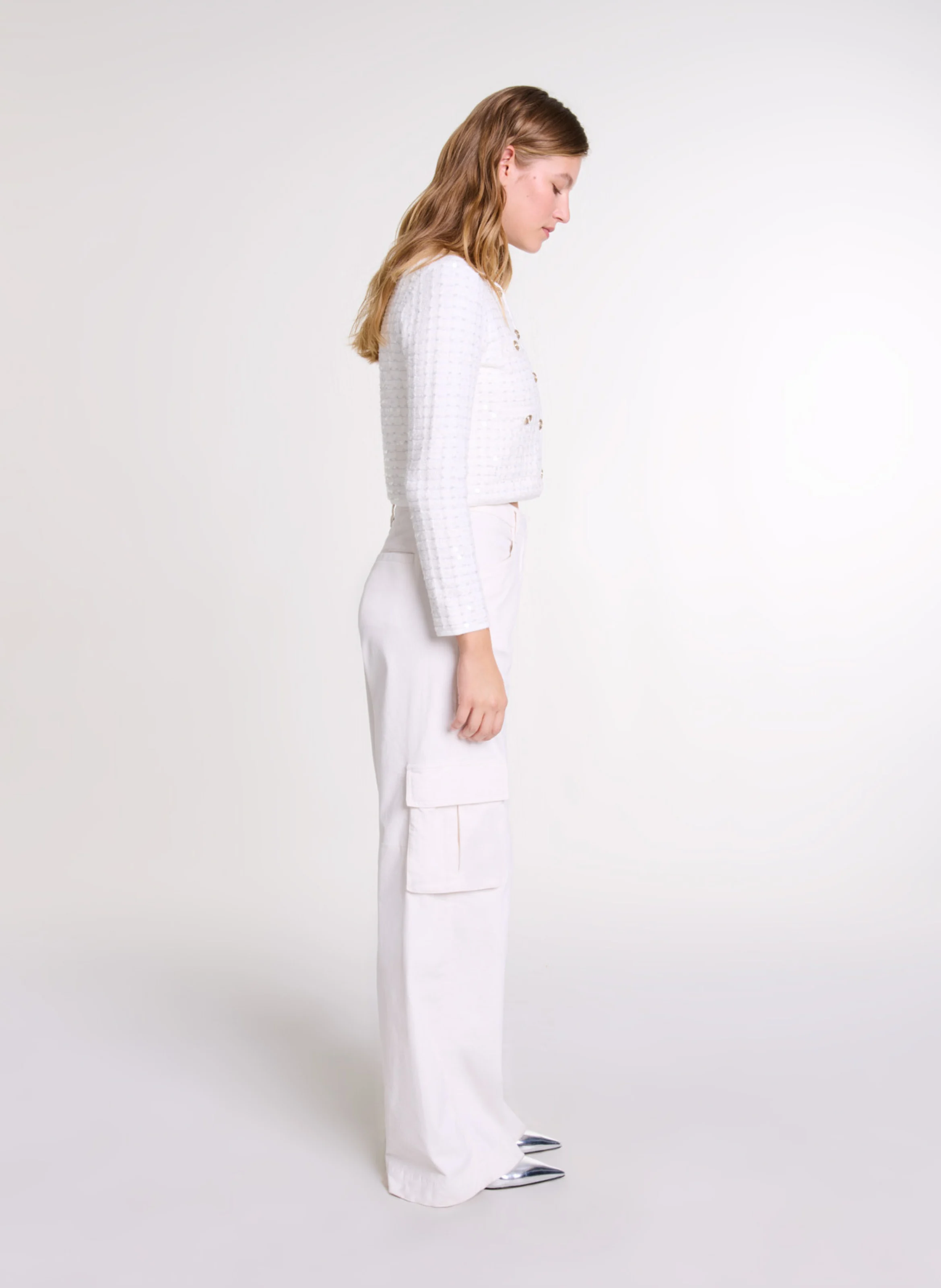 Veste droite à sequins | Blanc