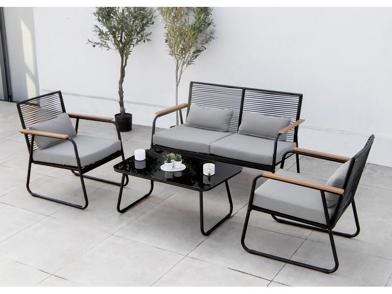 Acamp Loungeset Paxos, Anthrazit/Bambus, 4 Sitzplätze 4-teiliges Loungeset für den Garten oder Balkon