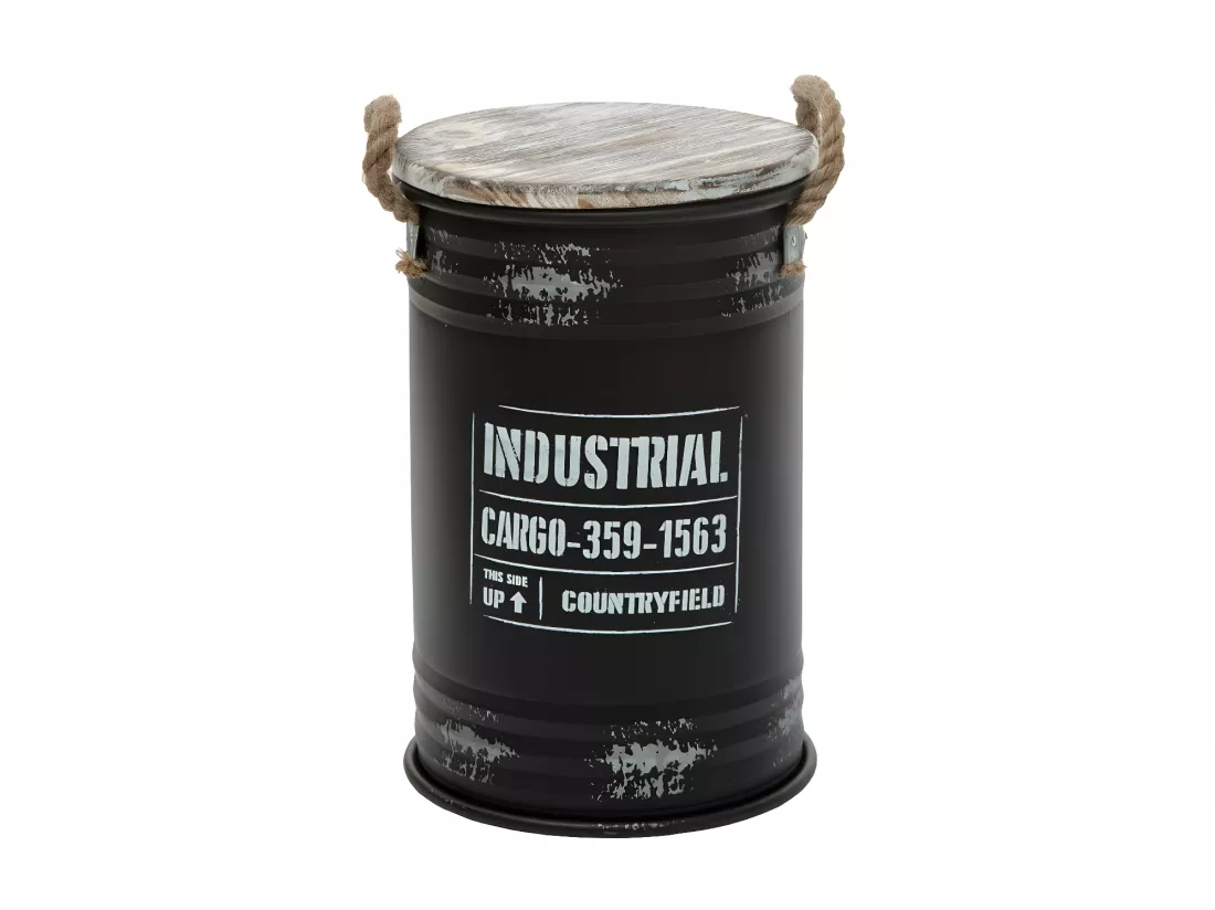 Lot de 3 Coffres Bidon en métal Noir Industrial rétro factory