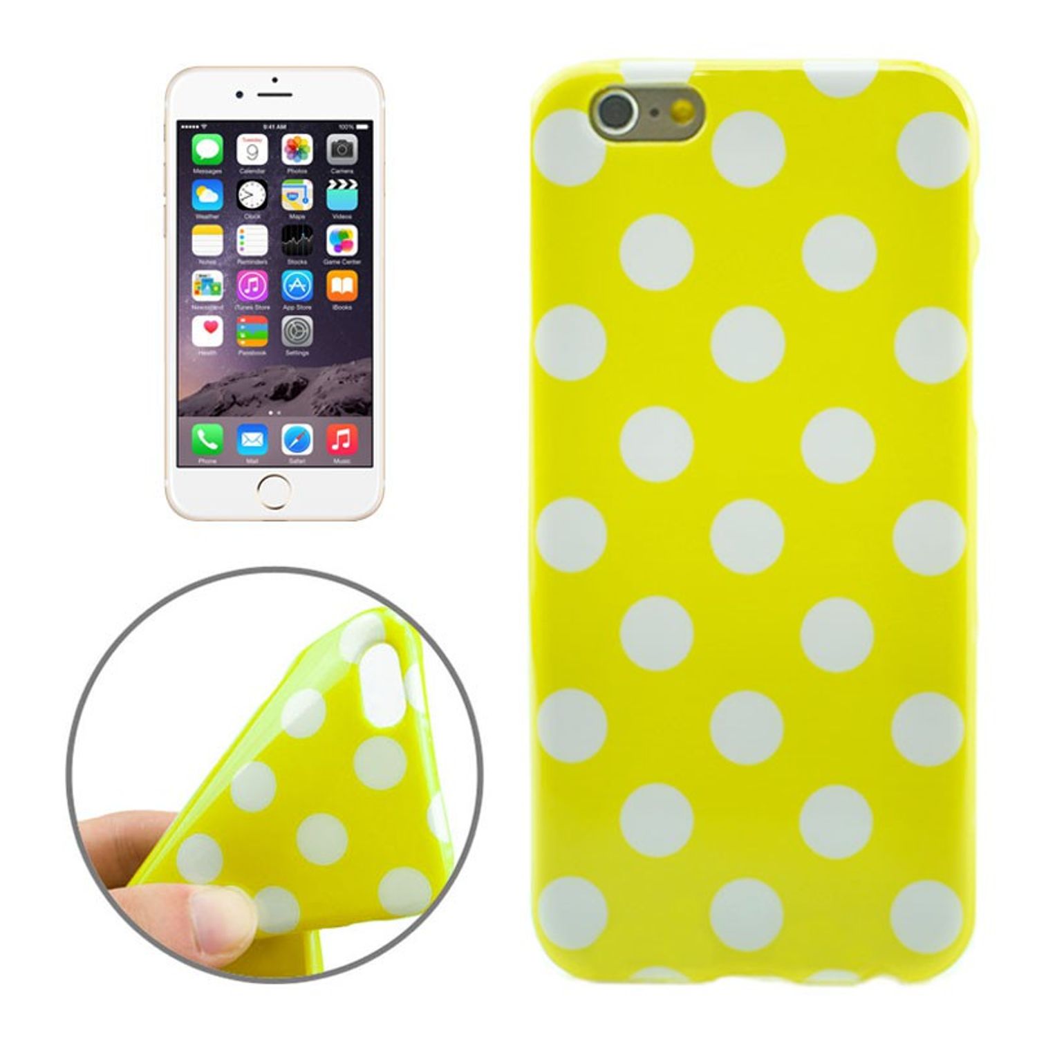 TPU Backcover Hülle gepunktet für Handy Apple iPhone 6 Plus Gelb / Weiß