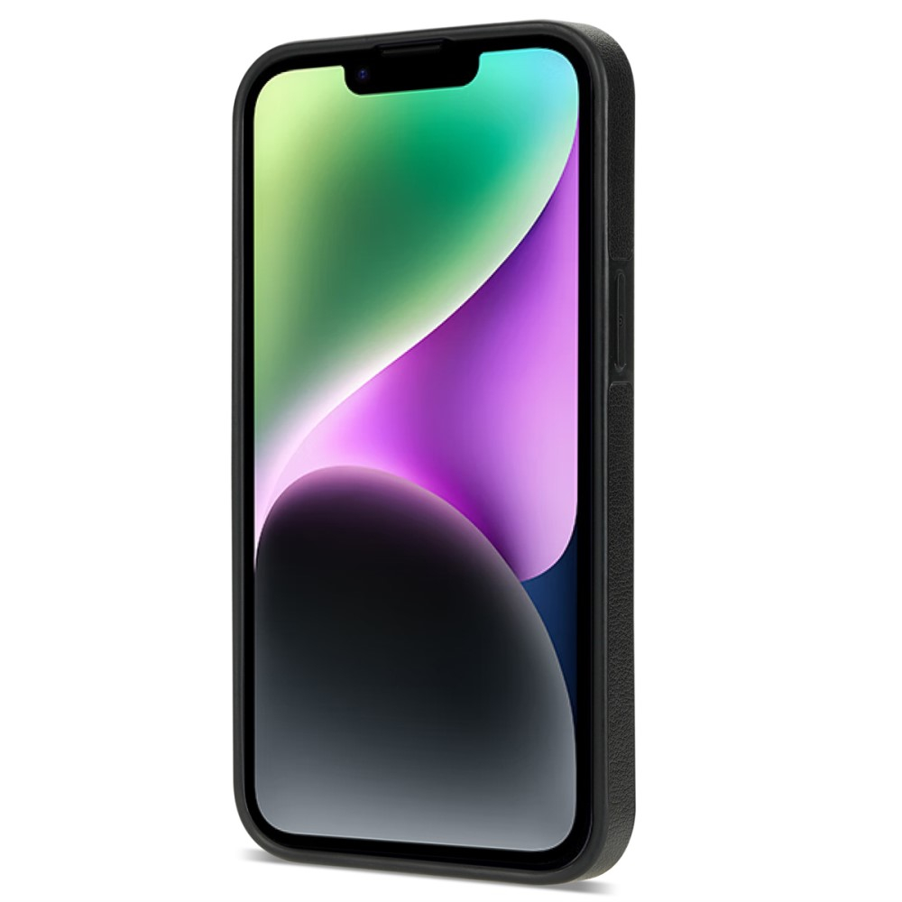 iPhone 14 Hybrid Leder Hardcase Hülle mit Kartenfächer mit Aufsteller (RFID Schutz) - Schwarz