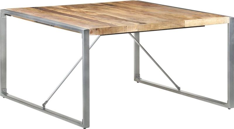 Eettafel - Grijs - Ruw Mangohout - Stalen Poten