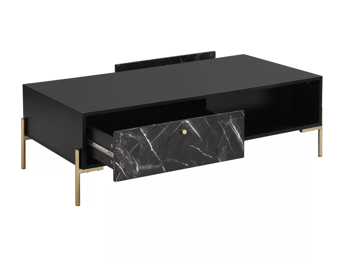Table basse avec 2 tiroirs et 2 niches en MDF et métal - Effet marbre noir et Doré - CIEMILA de Pascal Morabito