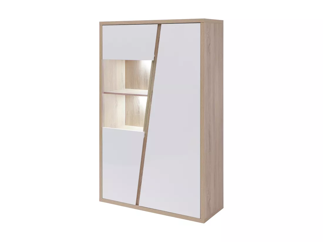 Vitrine 2 portes et 2 niches avec LEDs - Blanc et naturel - ZAOTI