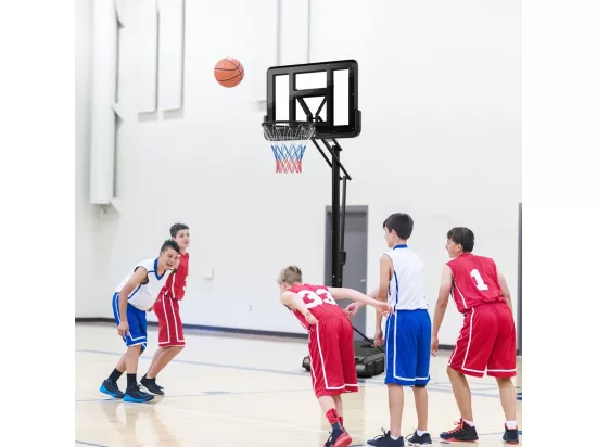 Panier de Basket-Ball sur Pieds Hauteur Réglable 143-305cm, Support de Basket Portable à roulettes avec Sac Sécurisé, Panneau Arrière de 111 cm