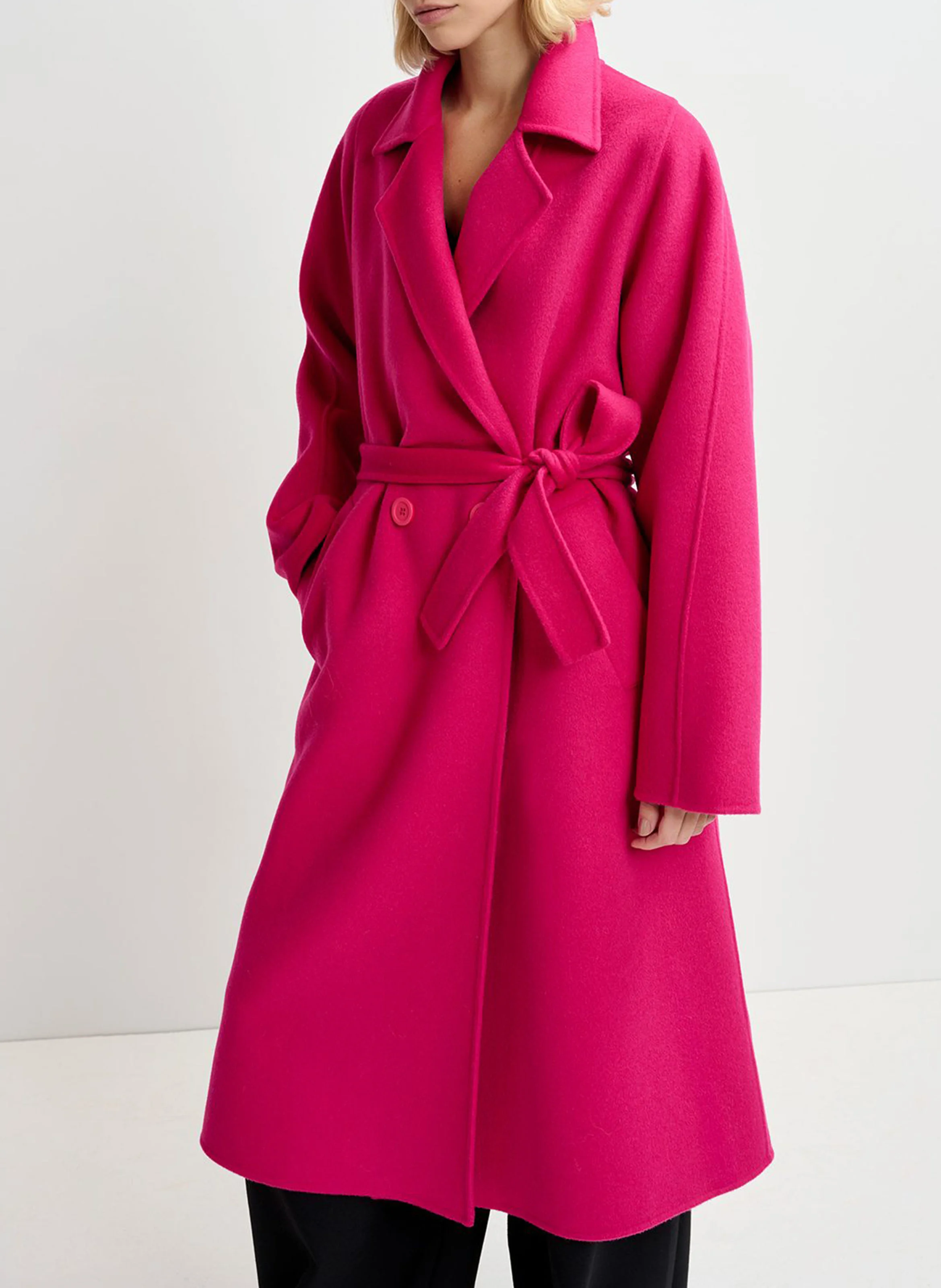 GIMPLY - Manteau long ceinturé en laine | Rose