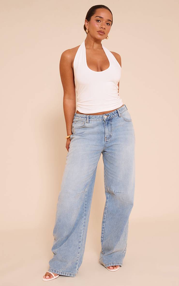 Blanc Top Col Américain En Tissu Slinky Shape