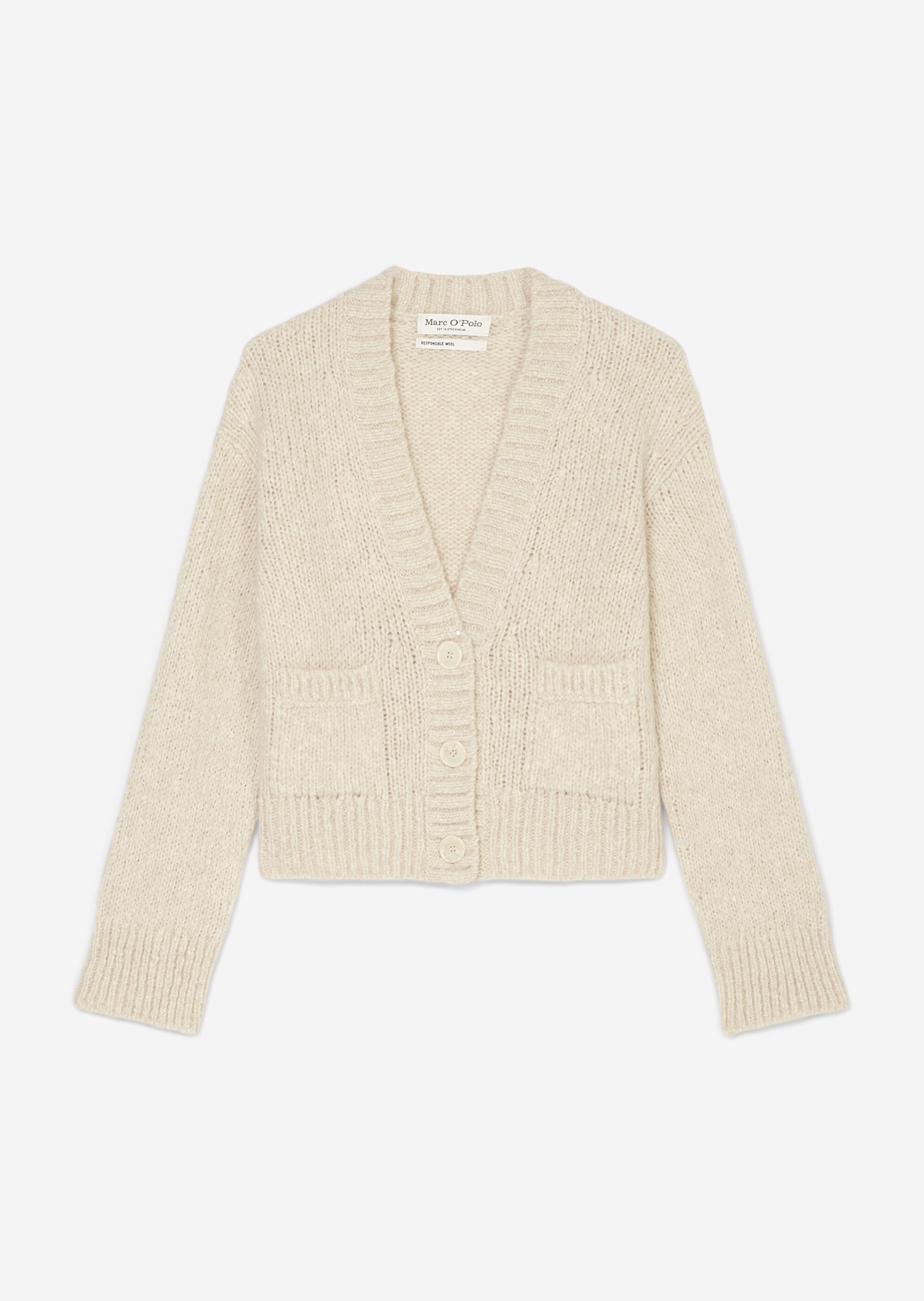 V-Neck-Cardigan looseaus Schurwolle-Slub