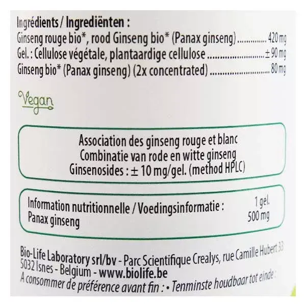 Be-Life Ginseng Vermelho 500 Orgânico 45 cápsulas