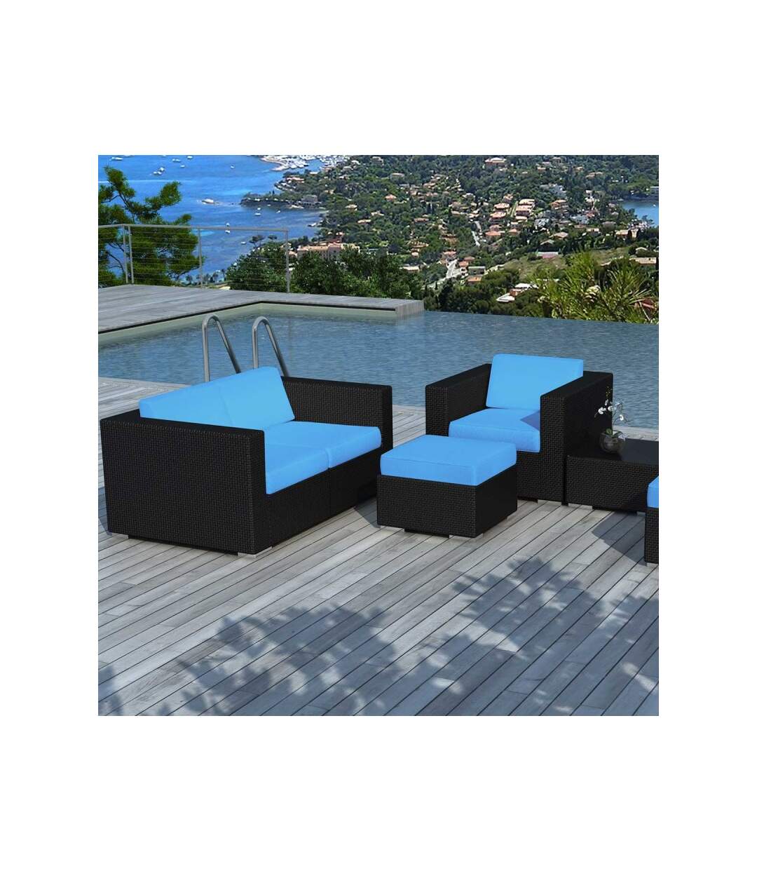 Paris Prix - Salon De Jardin En Résine Tressée portofino 82cm Turquoise & Noir