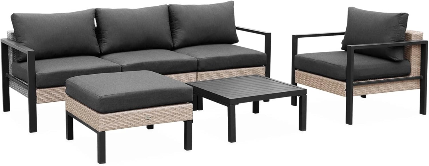 Alice's Garden - Gartenlounge-Set, Aluminium und Polyrattan, 5 Sitzplätze, dunkelgrau. L 68 x T 74 x H 63/76 cm - Velletri