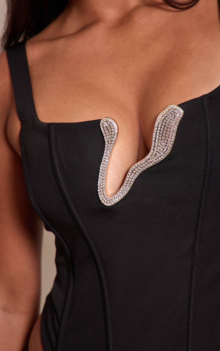 Noir Top Corset Shape À Bordure Ondulée En Diamants
