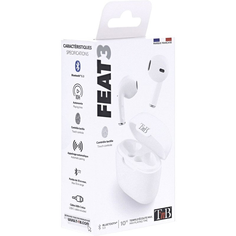T'nB TWS FEAT 3 écouteurs sans fil - Bluetooth - Blanc