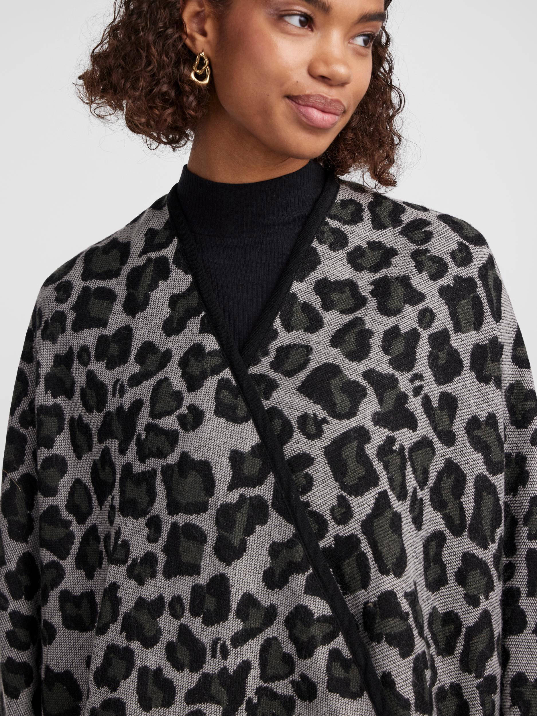 PIECES poncho met panterprint PCJESSA grijs/zwart