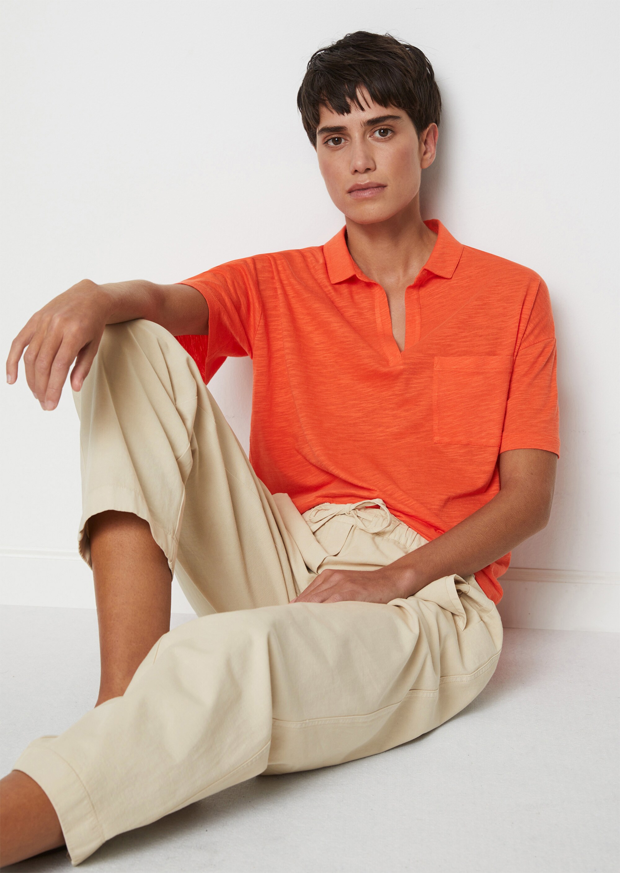 Polo-T-Shirt regularaus Organic Cotton-Viskose-Mix