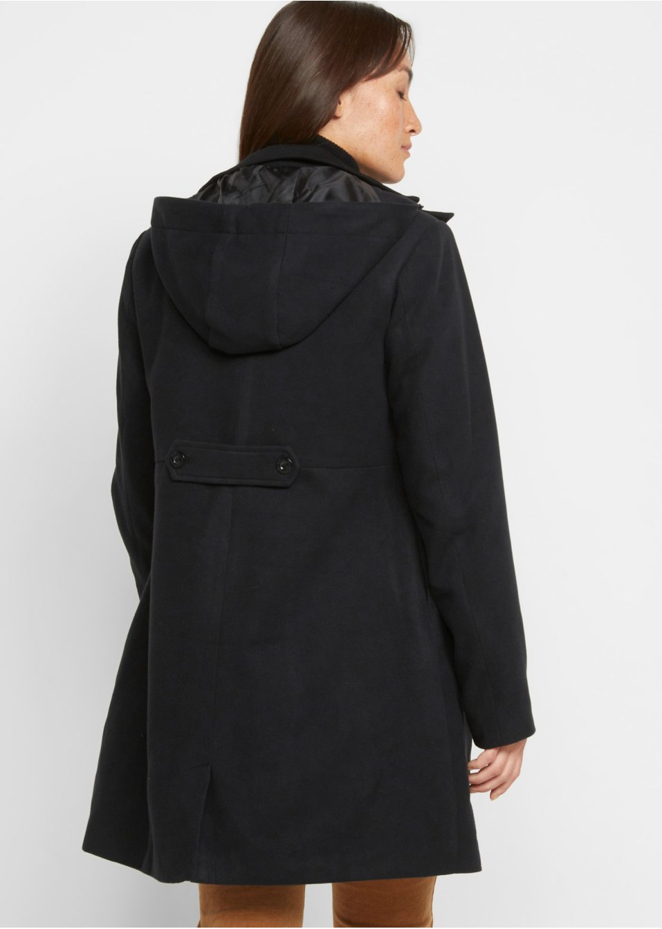 Manteau à capuche et pli, forme évasée