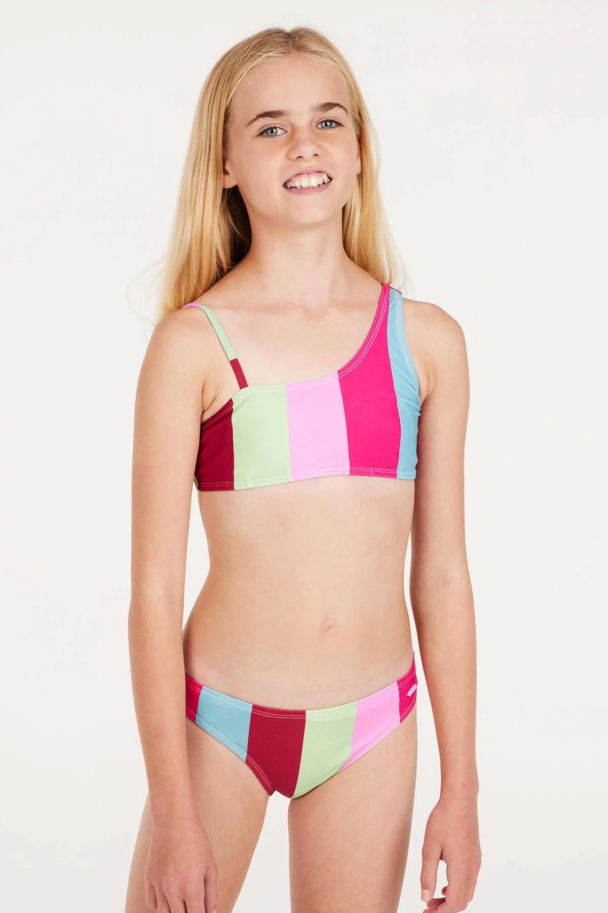 Protest one shoulder bikini PRTFEE JR roze/blauw/groen