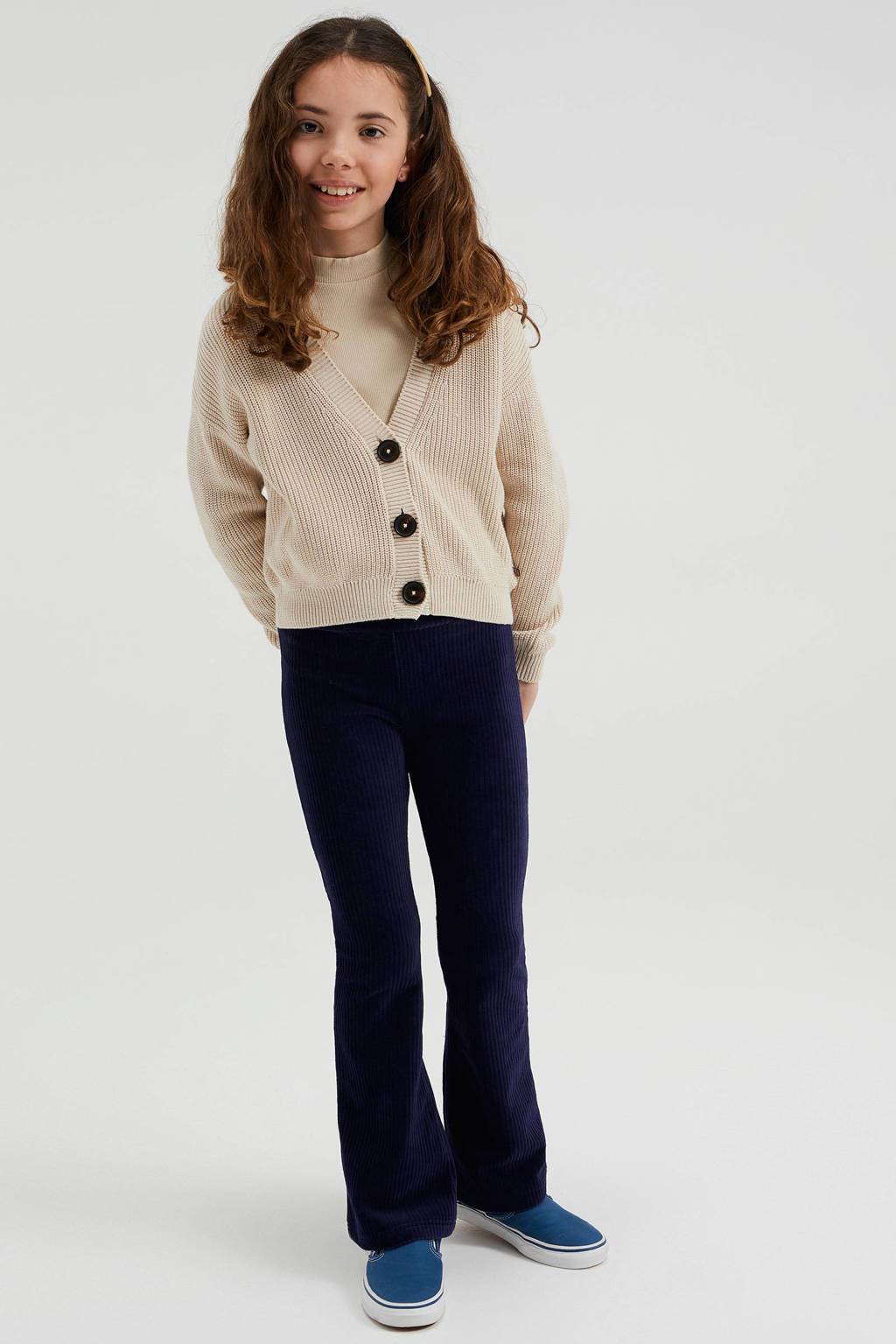WE Fashion velours flared broek donkerblauw