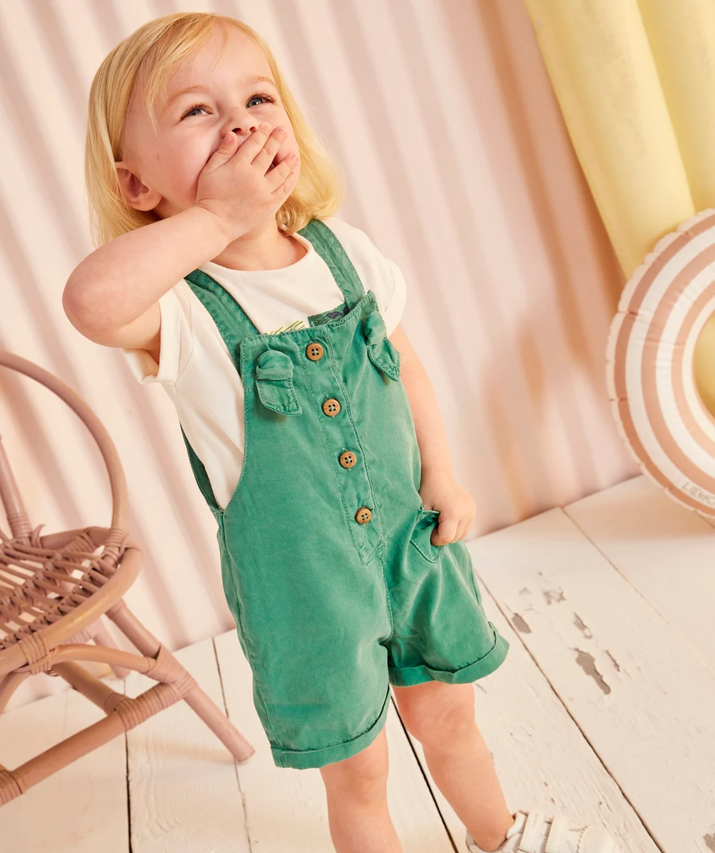 SALOPETTE VERTE BÉBÉ FILLE EN VISCOSE RESPONSABLE